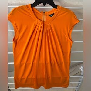 Liz Claiborne NWOT sherbet orange pleat front stretch top w/ back zipper detail